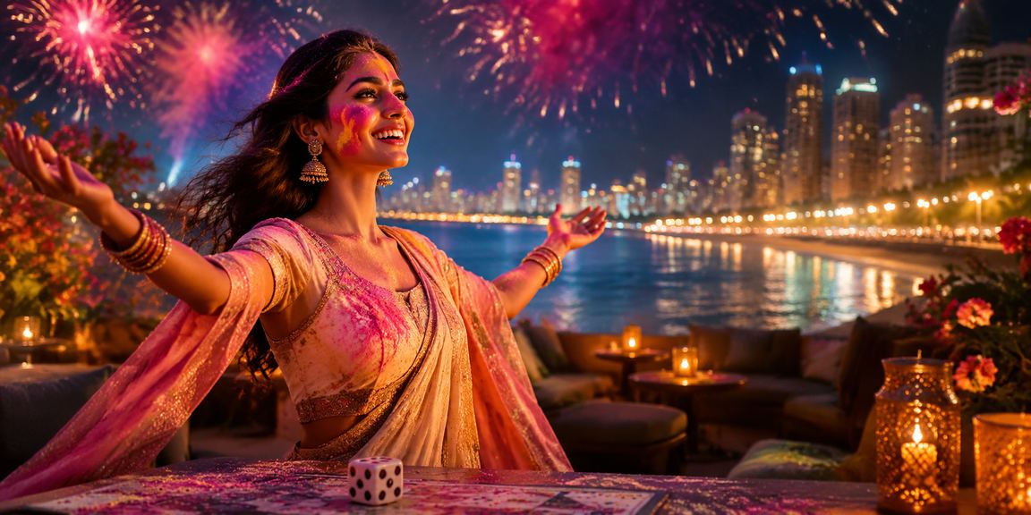 Players enjoying dice game during Holi festival at Mumbai Marine Drive
